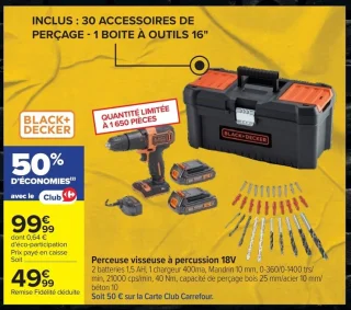 Perceuse visseuse à percussion 18V Black+Decker