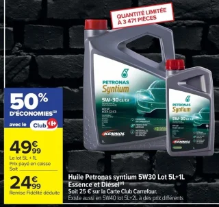 Huile Petronas syntium 5W30 Lot 5L+1L Essence et Diésel