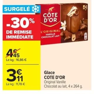 Glace CÔTE D'OR Original Vanille Chocolat au lait