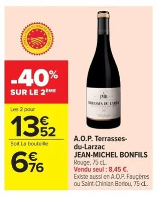 Vin rouge A.O.P. Terrasses-du-Larzac Jean-Michel Bonfils 75 cl