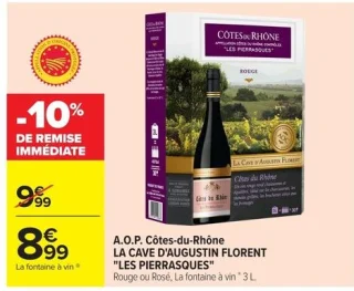 Vin rouge ou rosé A.O.P. Côtes-du-Rhône "Les Pierrasques" La Cave d'Augustin Florent Fontaine à vin 3 L