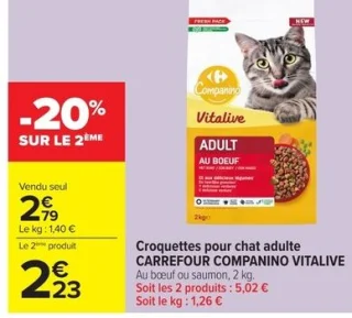 Croquettes pour chat adulte CARREFOUR COMPANINO VITALIVE