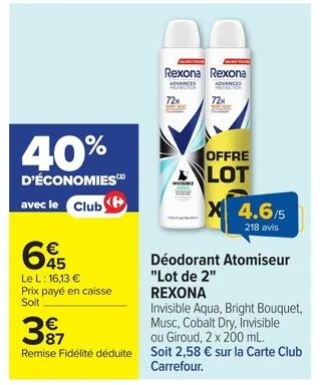 Déodorant Atomiseur "Lot de 2" Rexona