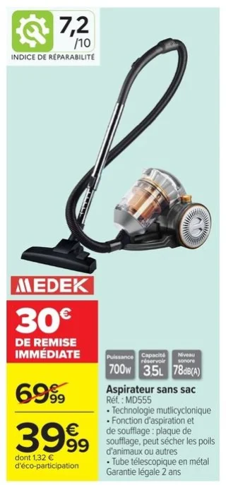 Aspirateur sans sac Medek MD555