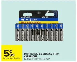 Maxi pack 20 piles LR6/AA I-Tech Carrefour