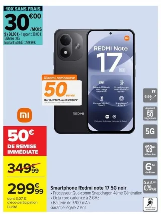 Smartphone Redmi note 17 5G noir