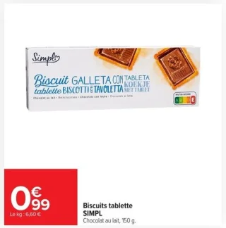 Biscuits tablette Chocolat au lait SIMPL
