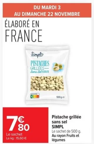 Pistache grillée sans sel SIMPL
