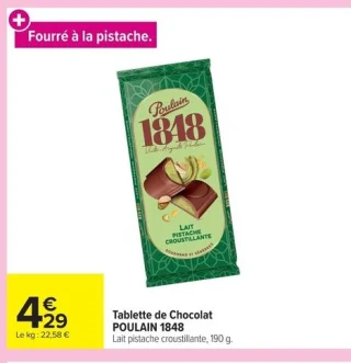 Tablette de Chocolat POULAIN 1848 Lait pistache croustillante