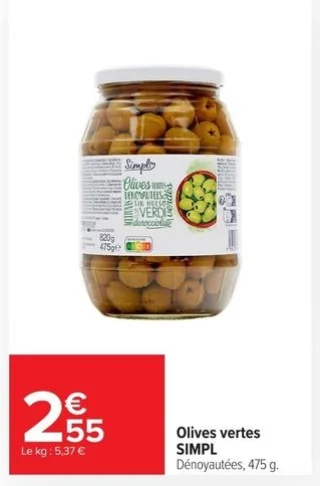 Olives vertes dénoyautées SIMPL
