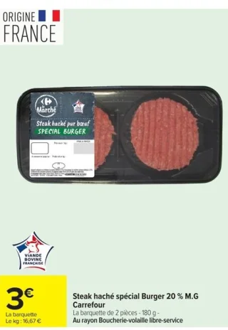 Steak haché spécial Burger 20 % M.G Carrefour