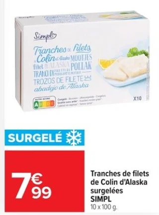 Tranches de filets de Colin d'Alaska surgelées SIMPL