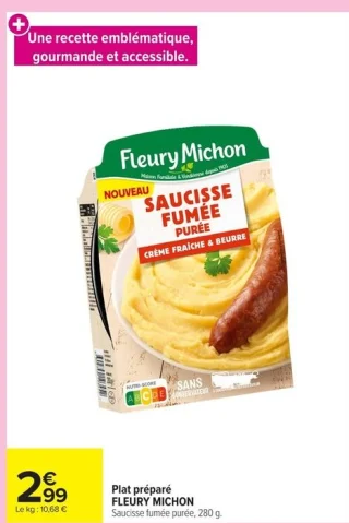 Plat préparé Saucisse fumée purée Fleury Michon