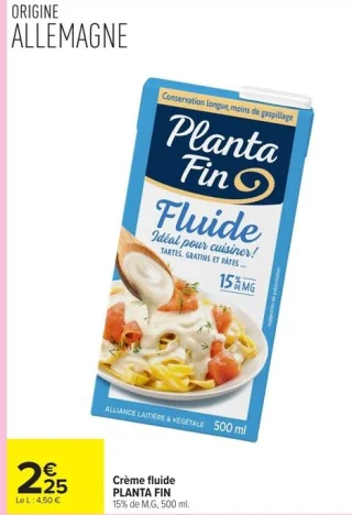 Crème fluide Planta Fin 15% de M.G.