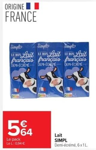 Lait demi-écrémé SIMPL