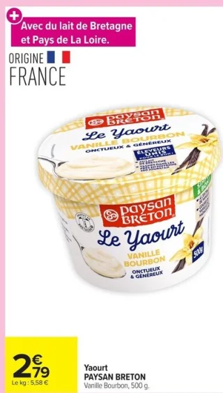 Yaourt PAYSAN BRETON Vanille Bourbon
