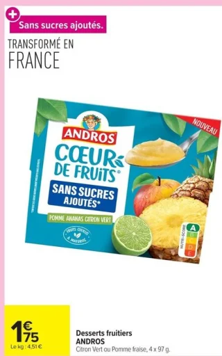 Desserts fruitiers ANDROS Citron Vert ou Pomme fraise