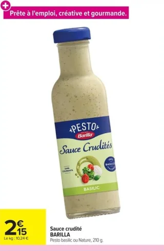 Sauce crudité BARILLA Pesto basilic ou Nature