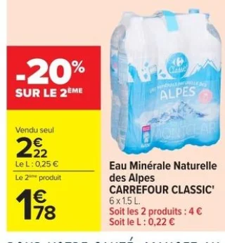 Eau Minérale Naturelle des Alpes CARREFOUR CLASSIC'