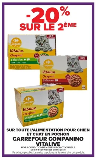 Alimentation pour chien et chat en pochon CARREFOUR COMPANINO VITALIVE