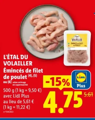 L'Étal du Volailler Émincés de filet de poulet