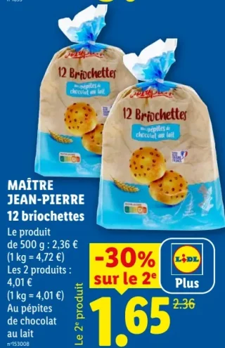 Maître Jean-Pierre 12 briochettes aux pépites de chocolat au lait