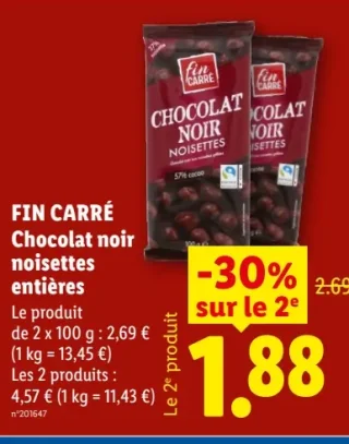 FIN CARRÉ Chocolat noir noisettes entières