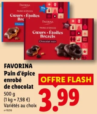 FAVORINA Pain d'épice enrobé de chocolat Cœurs • Étoiles • Brezels