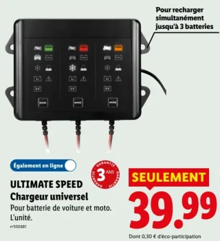 ULTIMATE SPEED Chargeur universel pour batterie de voiture et moto