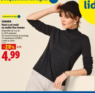 Haut à col roulé en maille fine femme ESMARA
