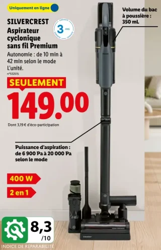 SILVERCREST Aspirateur cyclonique sans fil Premium