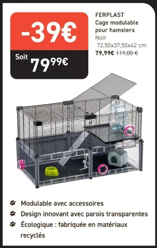FERPLAST Cage modulable pour hamsters Noir