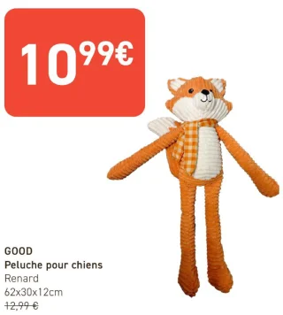 GOOD Peluche pour chiens Renard 62x30x12cm