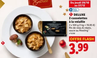 DELUXE 2 cassolettes à la volaille, Ris de veau & cèpes, sauce au Riesling