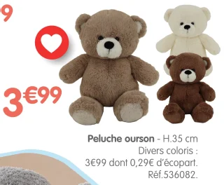 Peluche ourson - H.35 cm