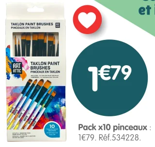 Pack x10 pinceaux en Taklon Art Attic
