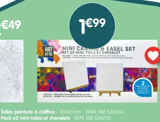 Set de 2 mini toiles et 2 mini chevalets Art Attic
