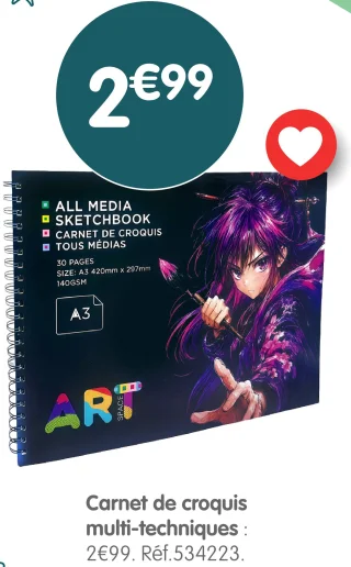 Carnet de croquis multi-techniques ART SPACE A3