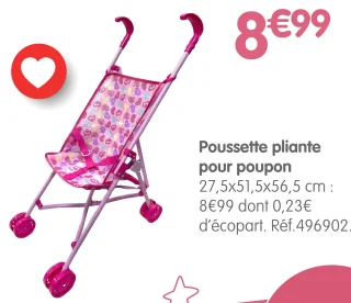 Poussette pliante pour poupon 27,5x51,5x56,5 cm