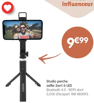 Streaming Studio Perche selfie 2en1 à LED Bluetooth 4.0