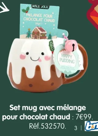Set mug pudding avec mélange pour chocolat chaud Holly Jolly