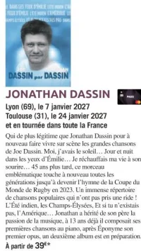JONATHAN DASSIN Lyon (69), le 7 janvier 2027 Toulouse (31), le 24 janvier 2027 et en tournée dans toute la France