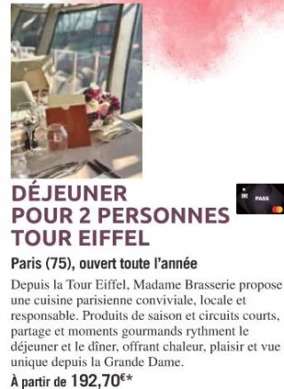 DÉJEUNER POUR 2 PERSONNES TOUR EIFFEL