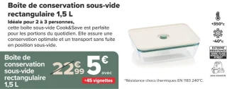 Boîte de conservation sous-vide rectangulaire 1,5 L