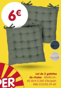 Lot de 2 galettes de chaise