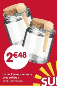 Lot de 2 bocaux en verre avec cuillère