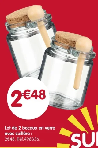 Lot de 2 bocaux en verre avec cuillère