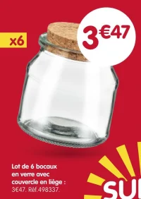 Lot de 6 bocaux en verre avec couvercle en liège