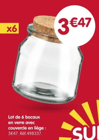 Lot de 6 bocaux en verre avec couvercle en liège