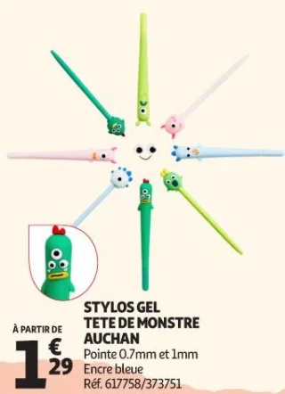 Stylos gel tête de monstre Auchan